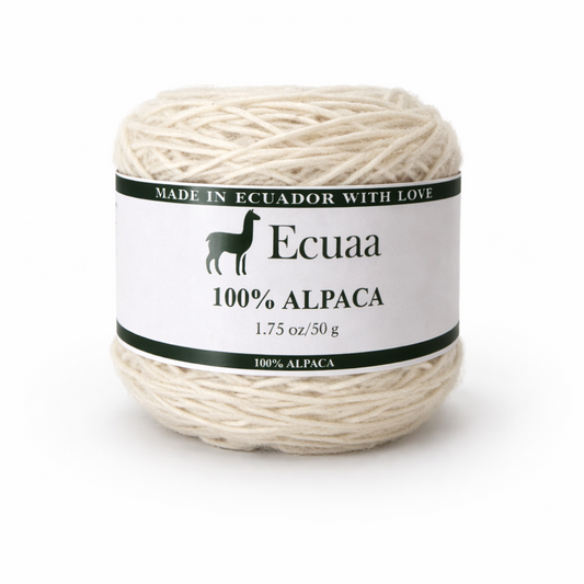 100% alpaca yarn skein in natural cream, handspun in the Ecuadorian Andes