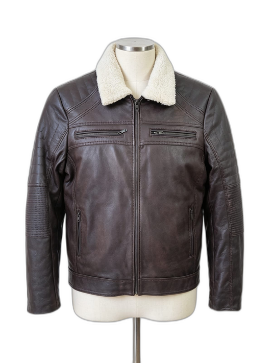 Chaqueta Nórdico de cuero genuino hecho a mano en Quito, Ecuador - vista 1