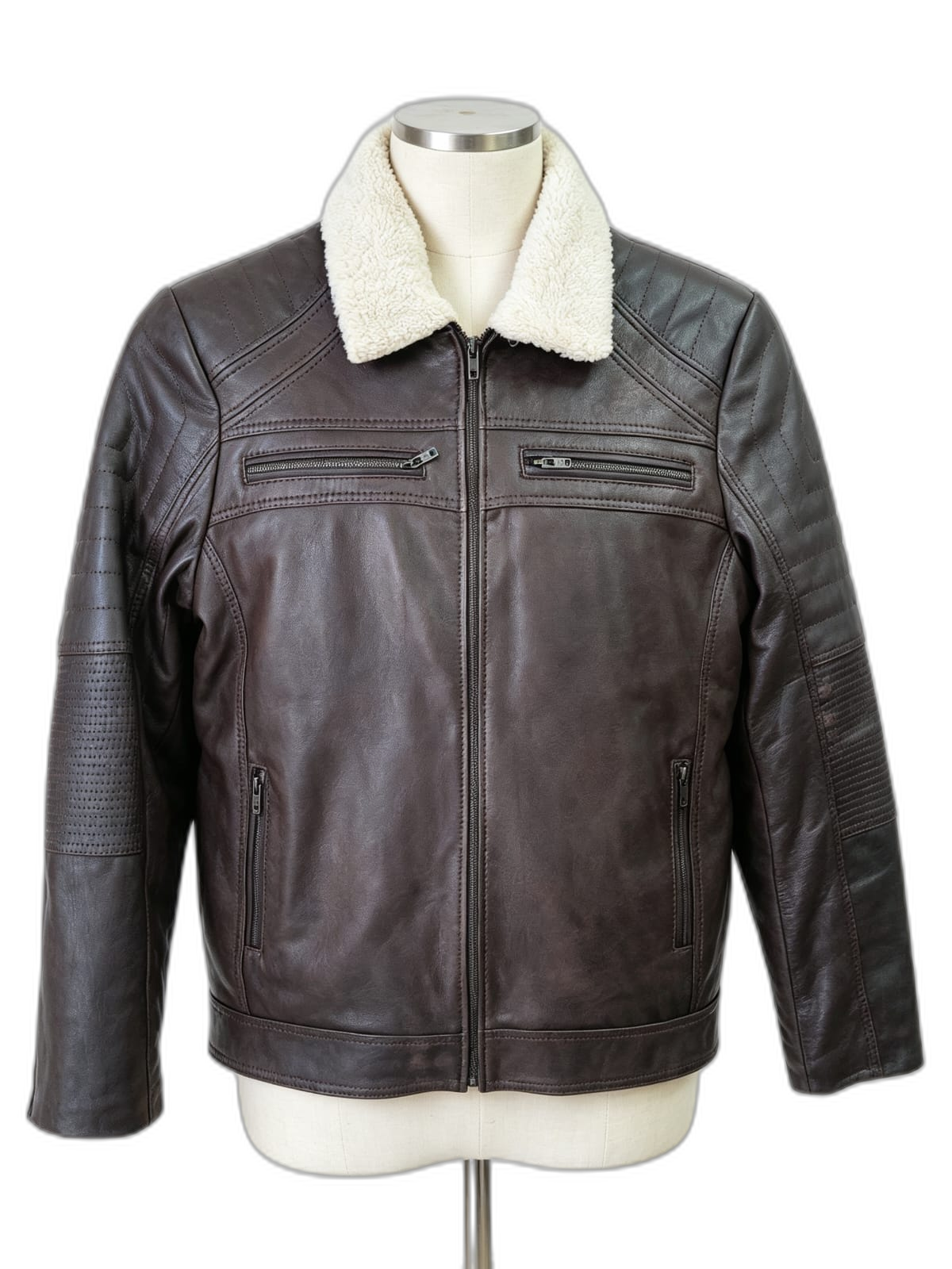 Chaqueta Nórdico de cuero genuino hecho a mano en Quito, Ecuador - vista 7