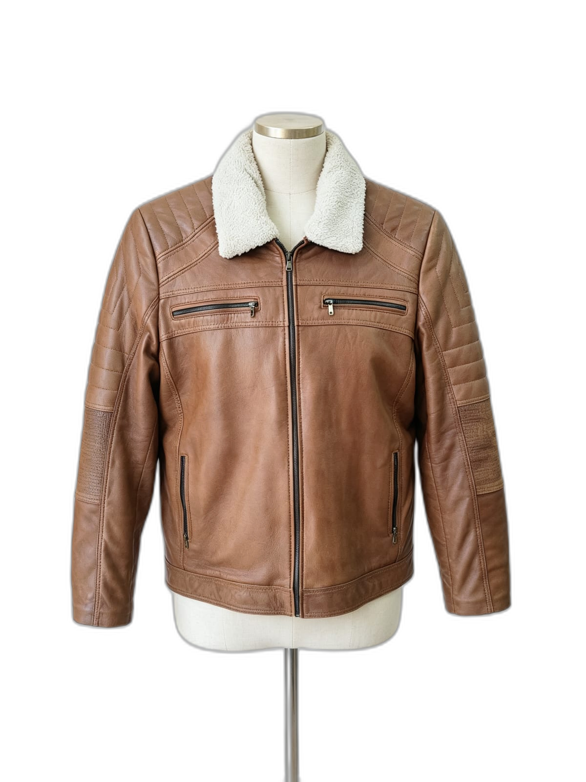 Chaqueta Nórdico de cuero genuino hecho a mano en Quito, Ecuador - vista 4