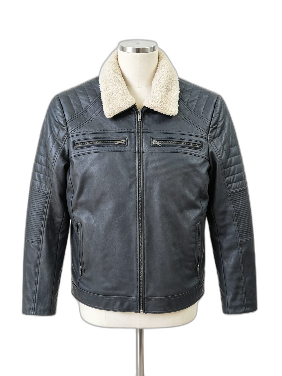 Chaqueta Nórdico de cuero genuino hecho a mano en Quito, Ecuador - vista 9